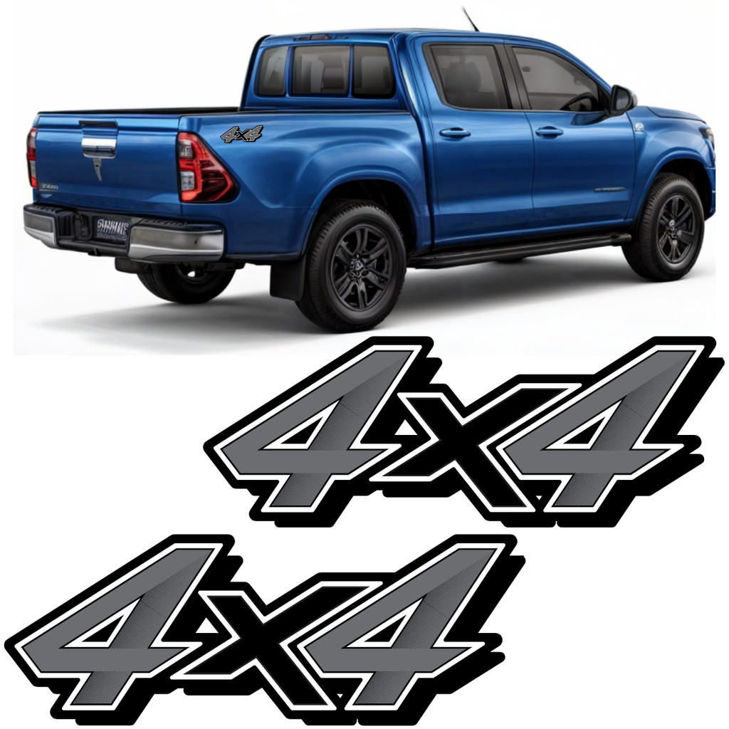 Par Adesivos 4x4 Toyota Hilux Preto 2021 22 23 Emblema Caçamba Carroceria