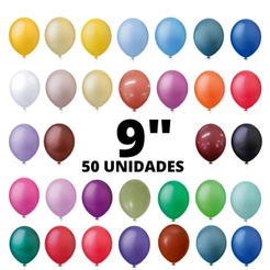 Balão Bexiga Látex Liso 9 Polegadas 50 Unidades - Happy day