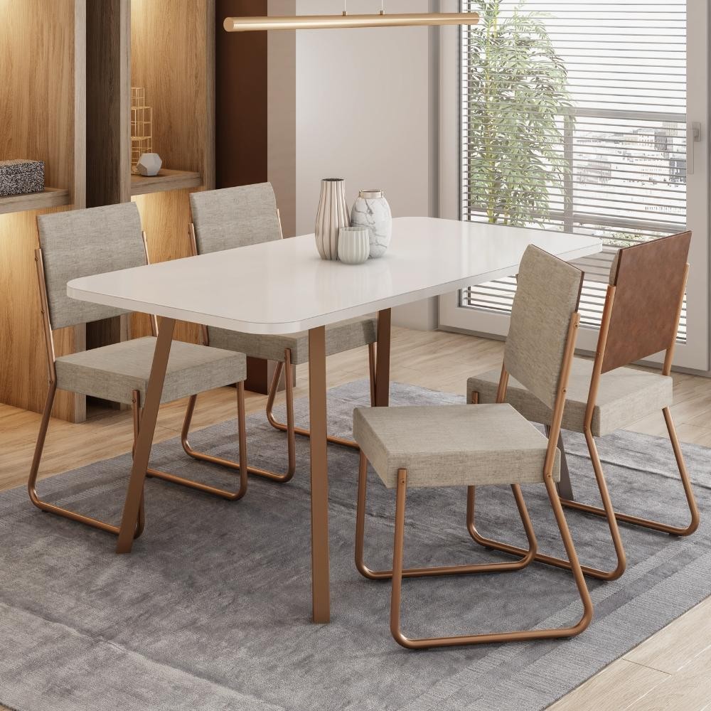 Conjunto Sala de Jantar 4 Cadeiras Barcelona Carraro Gelo Areia Rosê em Oferta na Shopee
