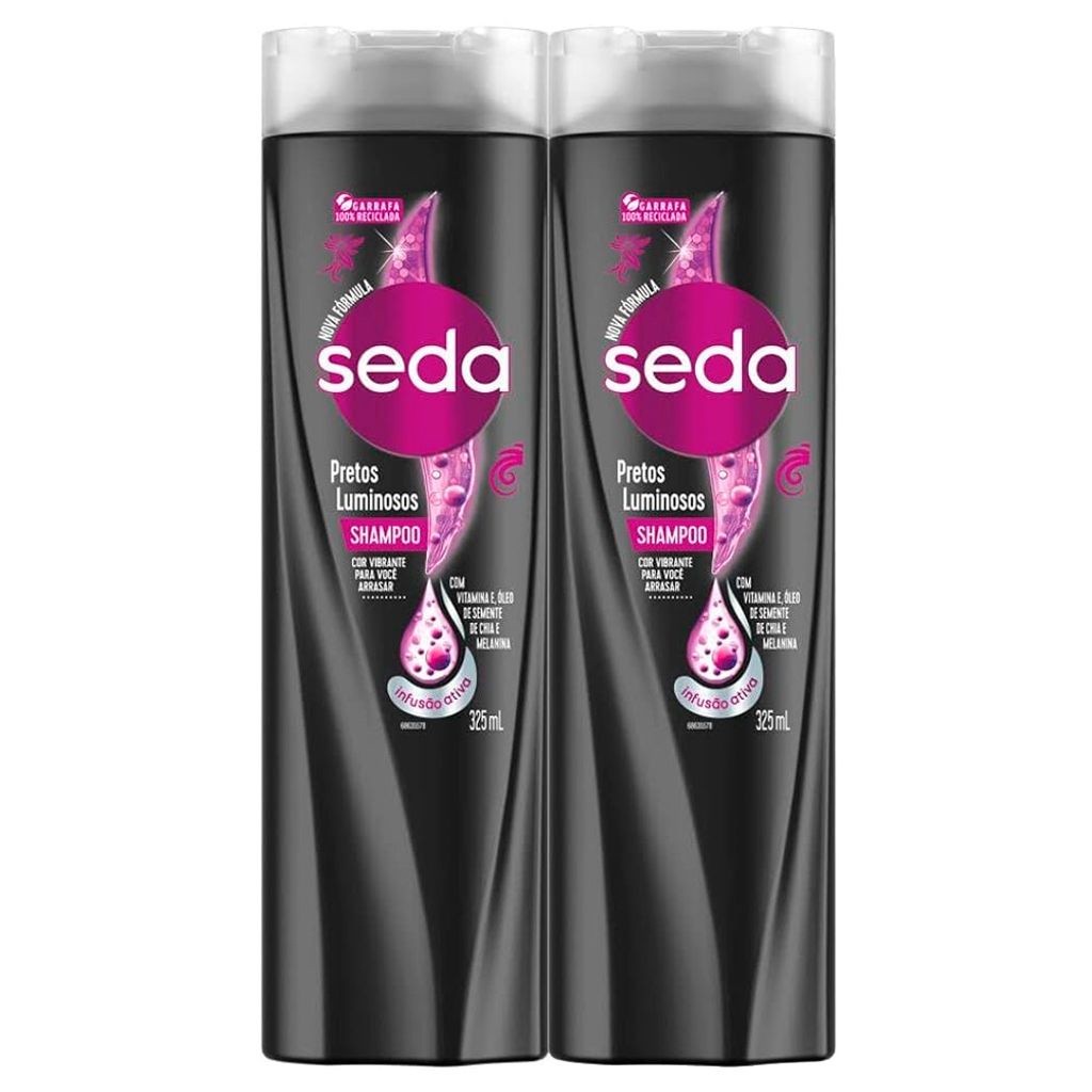 Kit 2 Shampoo Seda Pretos Luminosos Cor Vibrante para Você Arrasar 325ml