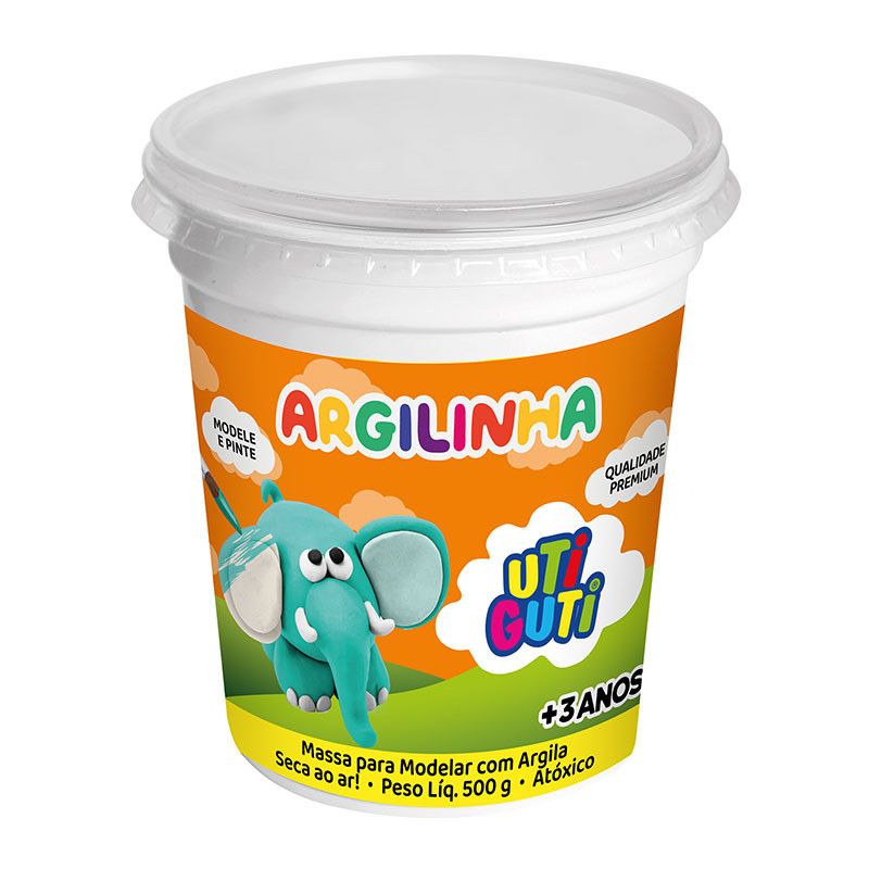 Argila escolar massa de modelar Branca Utiguti pote com 500g Licyn em Oferta na Shopee