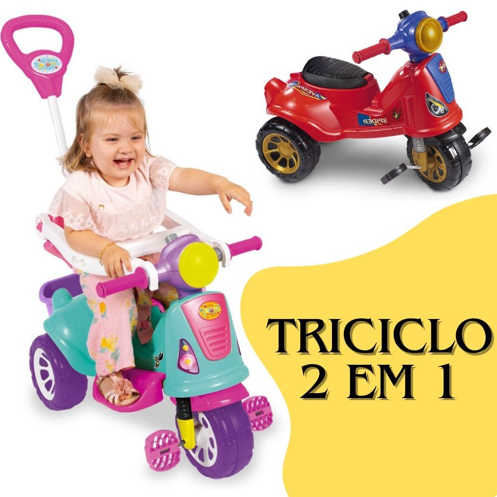 Triciclo Velotrol Motoca infantil Carrinho de Passeio Ar Livre Com Pedal E Haste Guiável Proteção Bebê Criança Maral