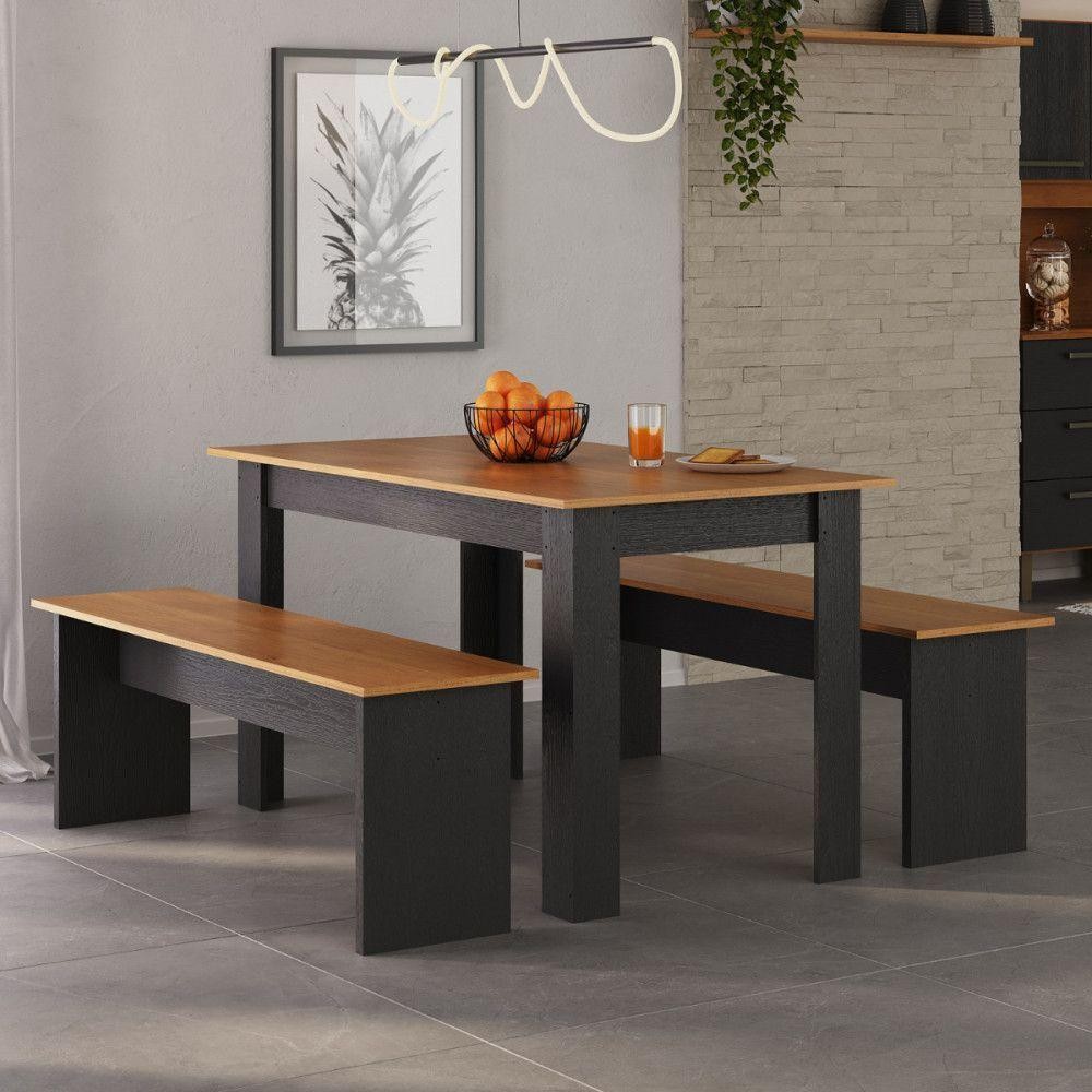 Mesa com Bancos Primor 135x75cm Catedral Zanzini Cinamomo com Preto - Home & Living