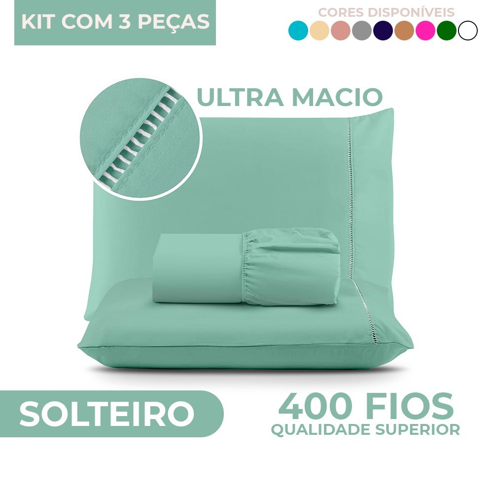Lençol Solteiro 400 fios Micropercal 2 Peças Ponto Palito - Diversas Cores