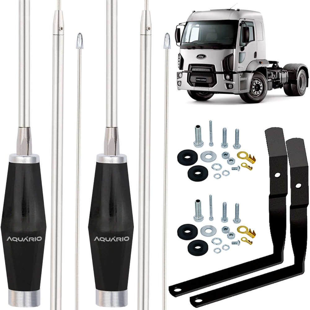 2 Antena Inox Px 1,40m Alongador 60cm Ford Cargo Parafusos Anti-Furto