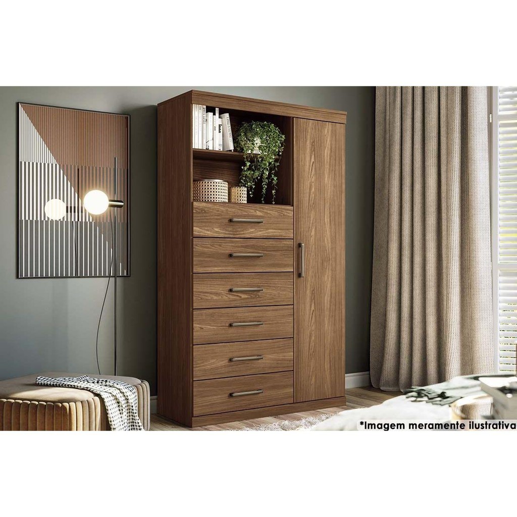 Cômoda de Quarto Marabá 1.6 c/ 1 Porta 2 Nichos e 6 Gavetas Jatoba - Santos Andirá - Home & Living