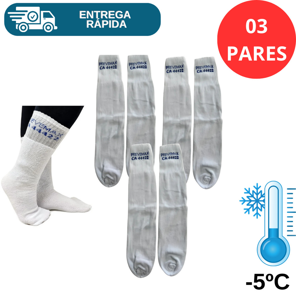 Kit 3 Prs Meião Meia Térmica Algodão Câmara Fria Baixa Temperatura Frigorifico Proteção Pés Branca em Oferta na Shopee