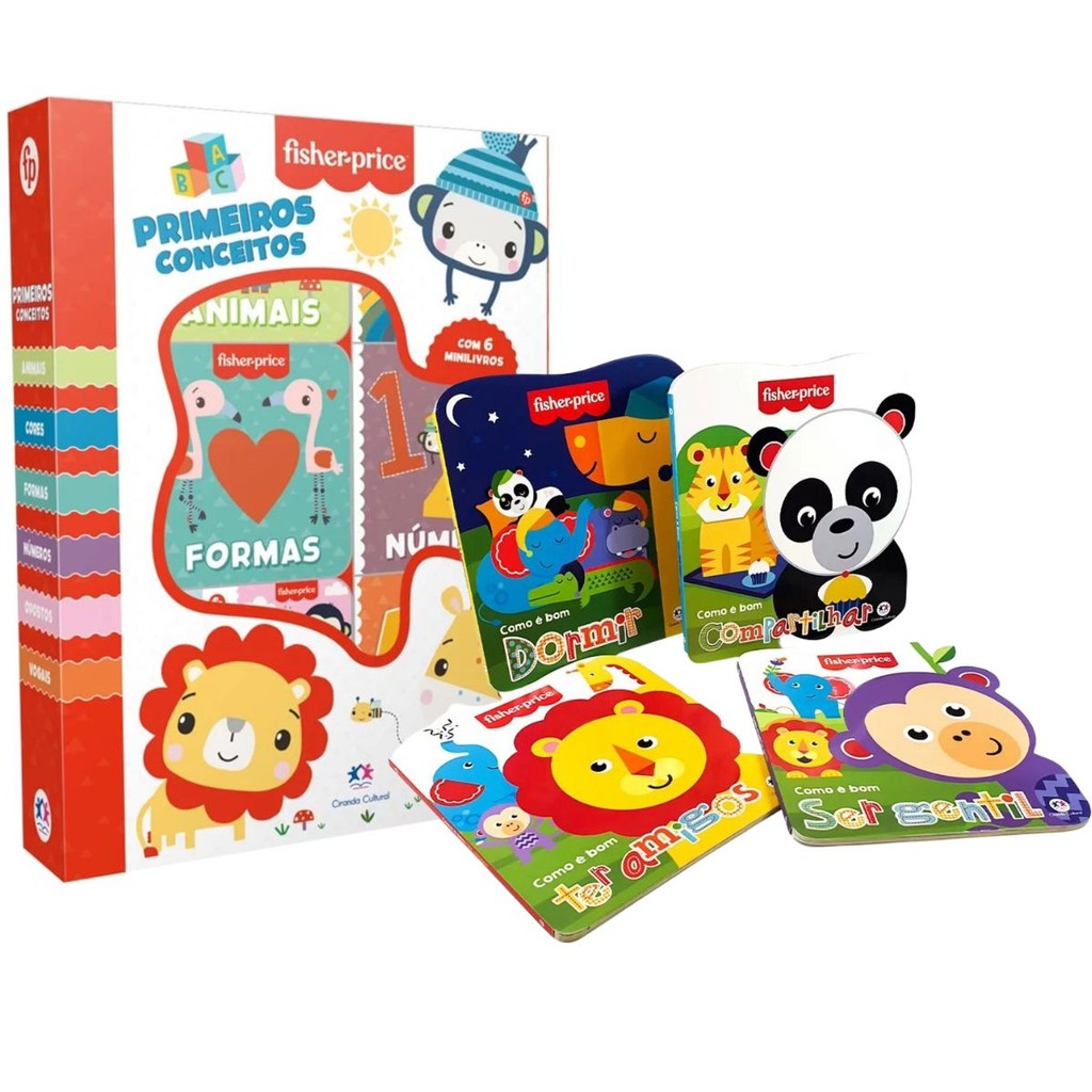 Kit Coleção Como é Bom Fisher Price 04 Livros + Box com 6 Minilivros Fisher-Price - Primeiros conceitos