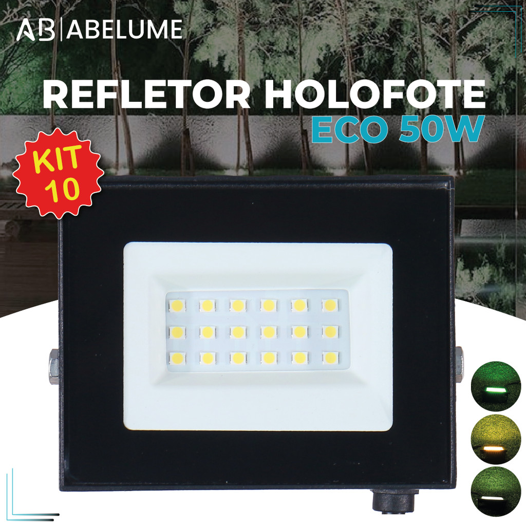 Kit 10 Holofote Refletor Led ECO Pro 50W Branco Frio 6500K  Branco Quente Verde| IP65 | Luz Econômica | Para Jardim em Oferta na Shopee