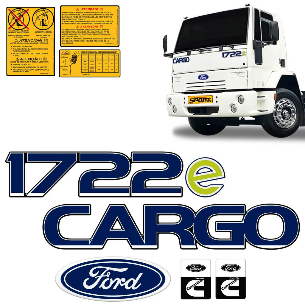 Kit Emblemas Cargo 1722e Adesivos Caminhão Ford Cummins