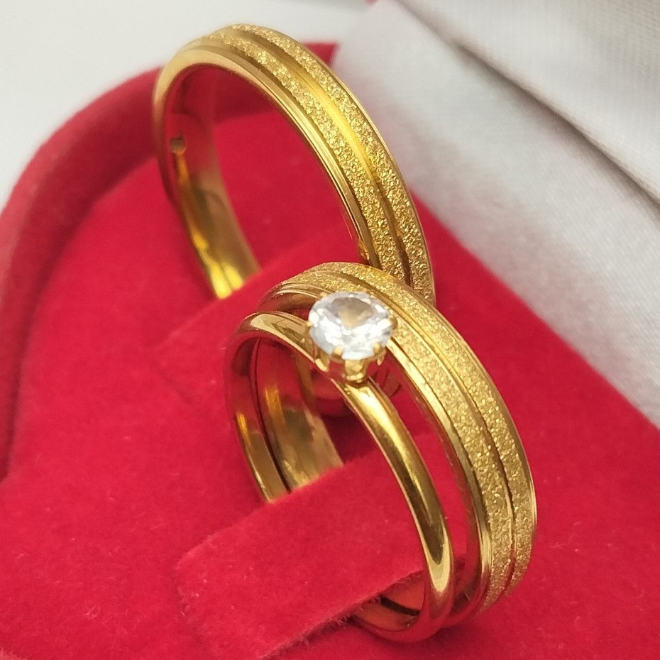 Par Aliança E Anel Solitário 4MM Diamantada 3 Fios Noivado Casamento