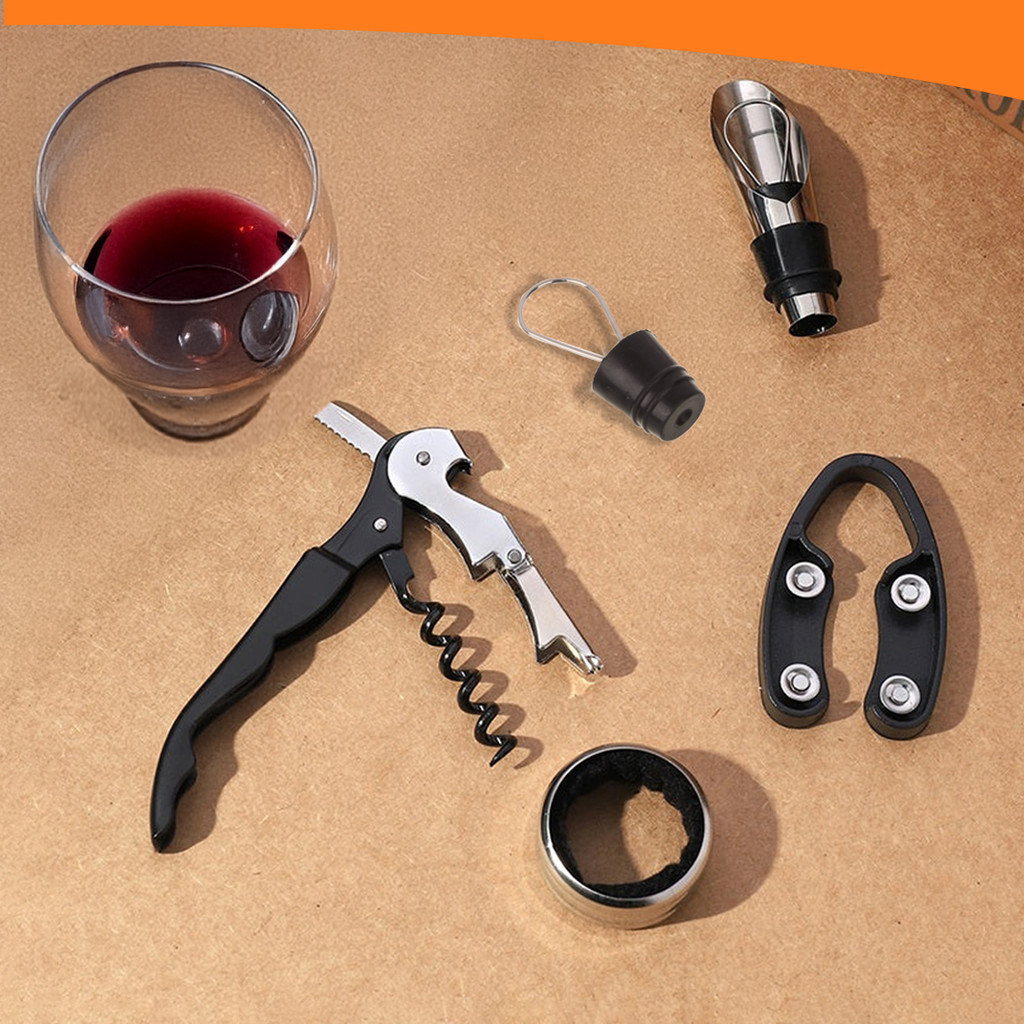 Kit Abridor De Vinho 5 Peças Com Saca Rolha Dosador Corta Lacre Aço Inox Kolling Sell