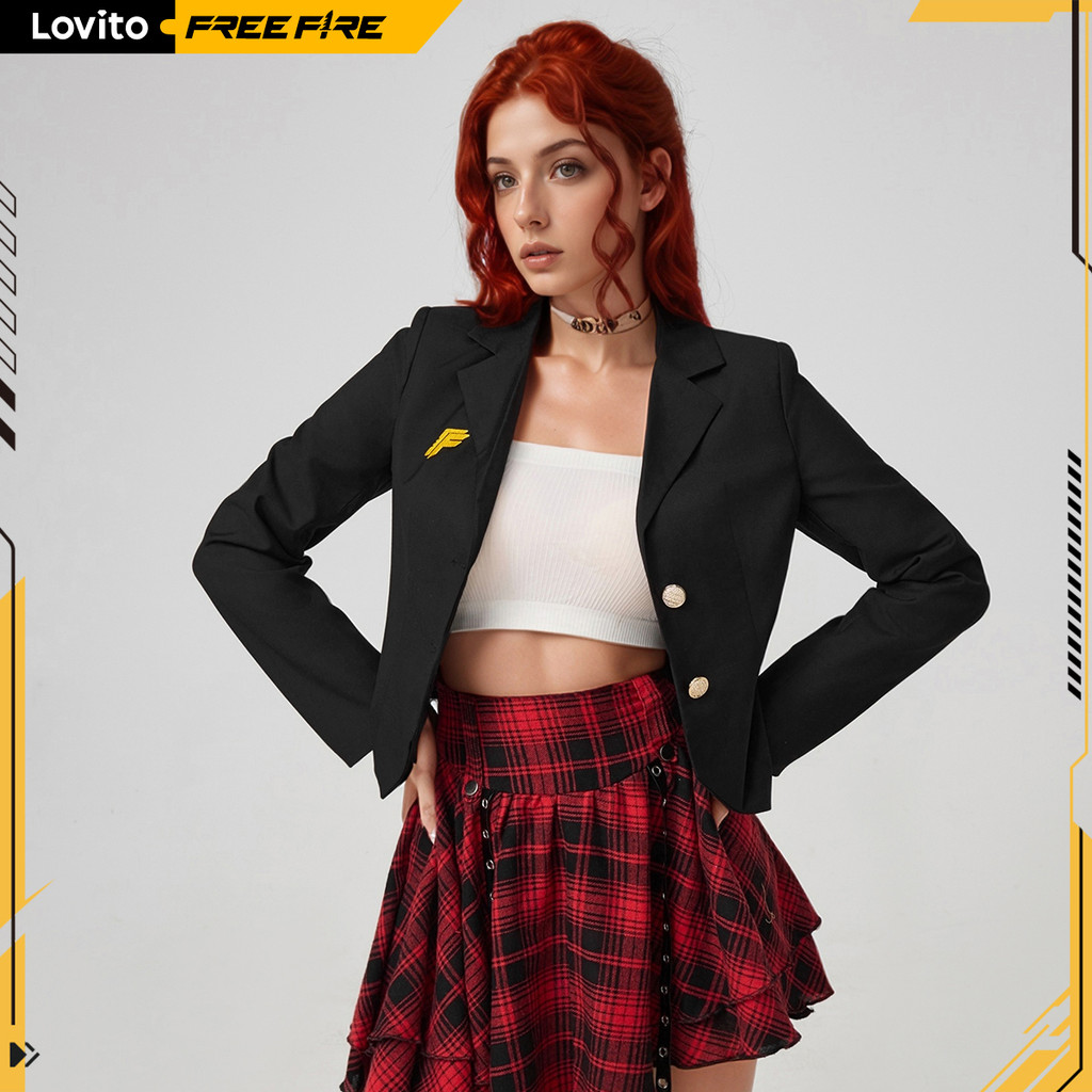 Lovito x Free Fire BLAZER FREE FIRE Blazer feminino bordado com botões LFFB1017