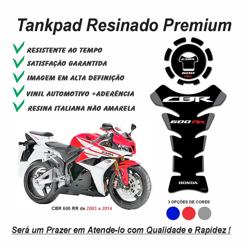 Adesivo Protetor de Tanque Tankpad 3d e Bocal 3d Resinado Moto Honda Cbr 600rr