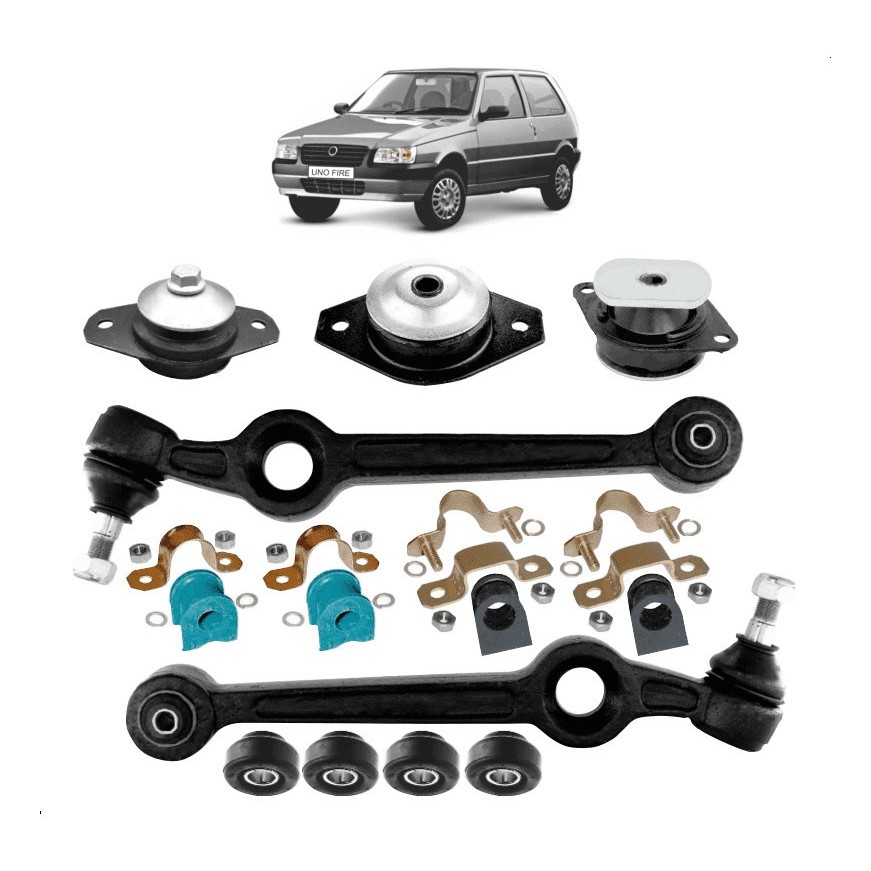 Kit Braço Oscilante E Buchas Com Coxim Motor Câmbio Uno Fiorino Fire 1.0 1.3 2002 Até 2013