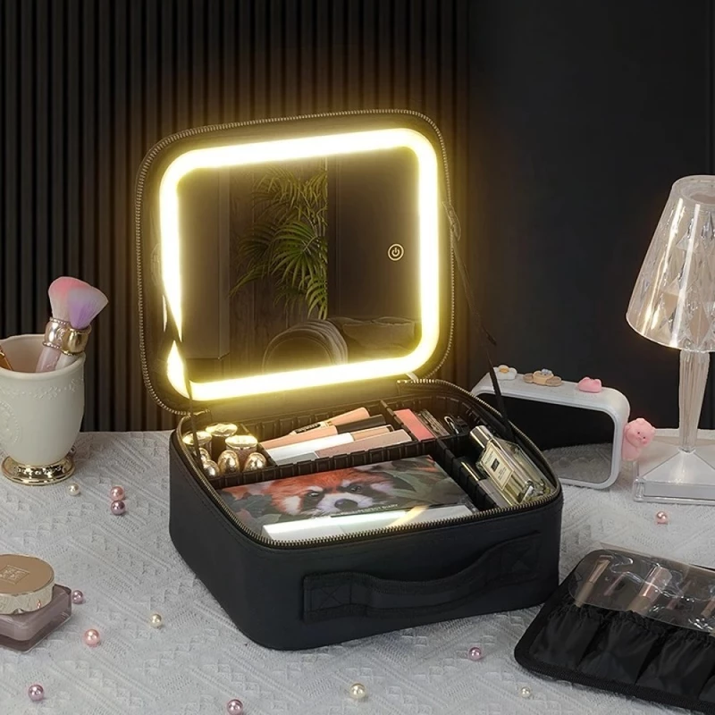Kit Profissional de Maquiagem com Espelho e Luz Led e Paleta
