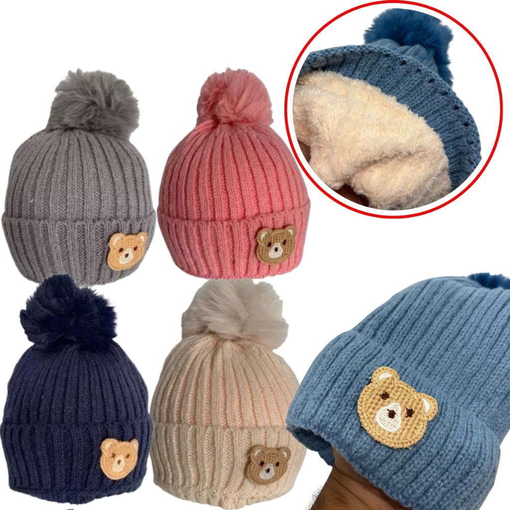 Kit 5,3,1 Gorro Touca Infantil Forrada Peluciada Inverno Frio Quentinha PomPom Ursinho Menina Menino