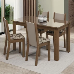 Conjunto Sala de Jantar Mesa Tampo de Vidro 4 Cadeiras Suzy Madesa