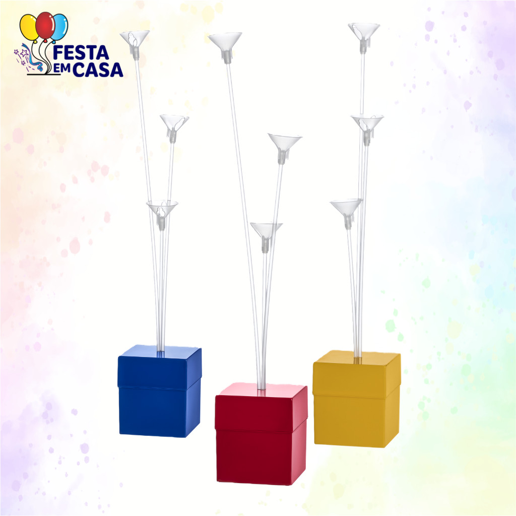Caixa Cachepot Pega Balão Com 3 Varetas Para Decoração Aniversario Kit c/3 Unidades