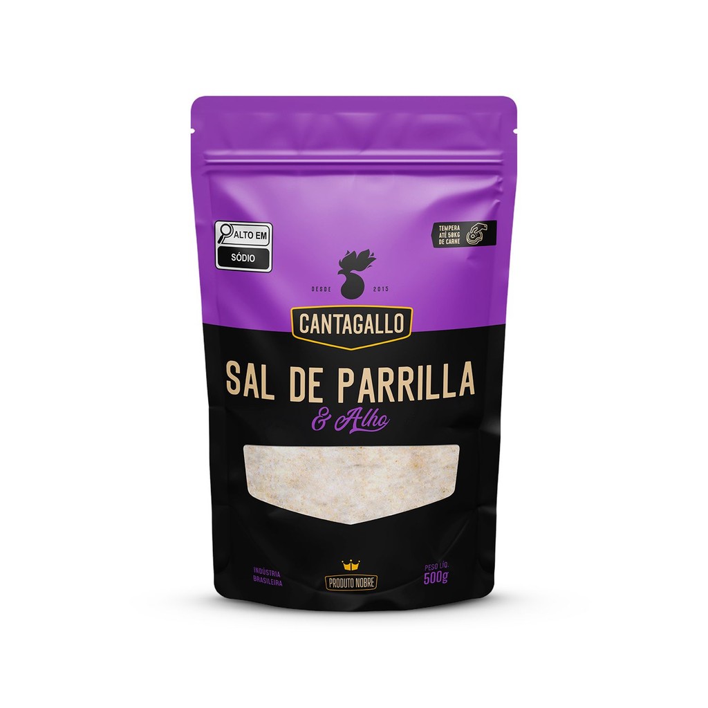 Sal de Parrilla e Alho CantaGallo 500g - Refil Econômico Sal Marinho para churrasco