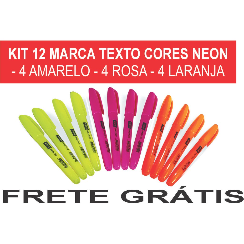 Kit 12 Marca Texto Neon Vighs –  caneta marca texto colorida, material escolar, escritório