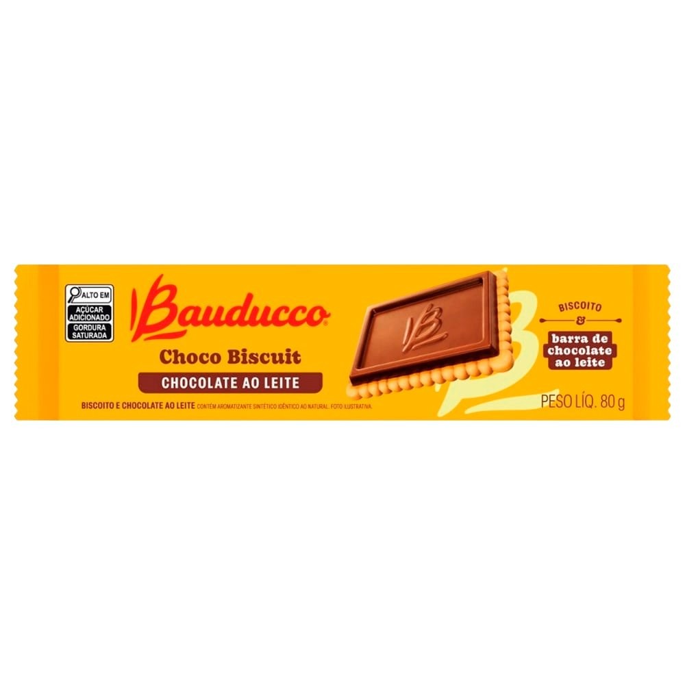Biscoito Bauducco Choco Biscuit ao Leite 80g - Embalagem com 24 Unidades