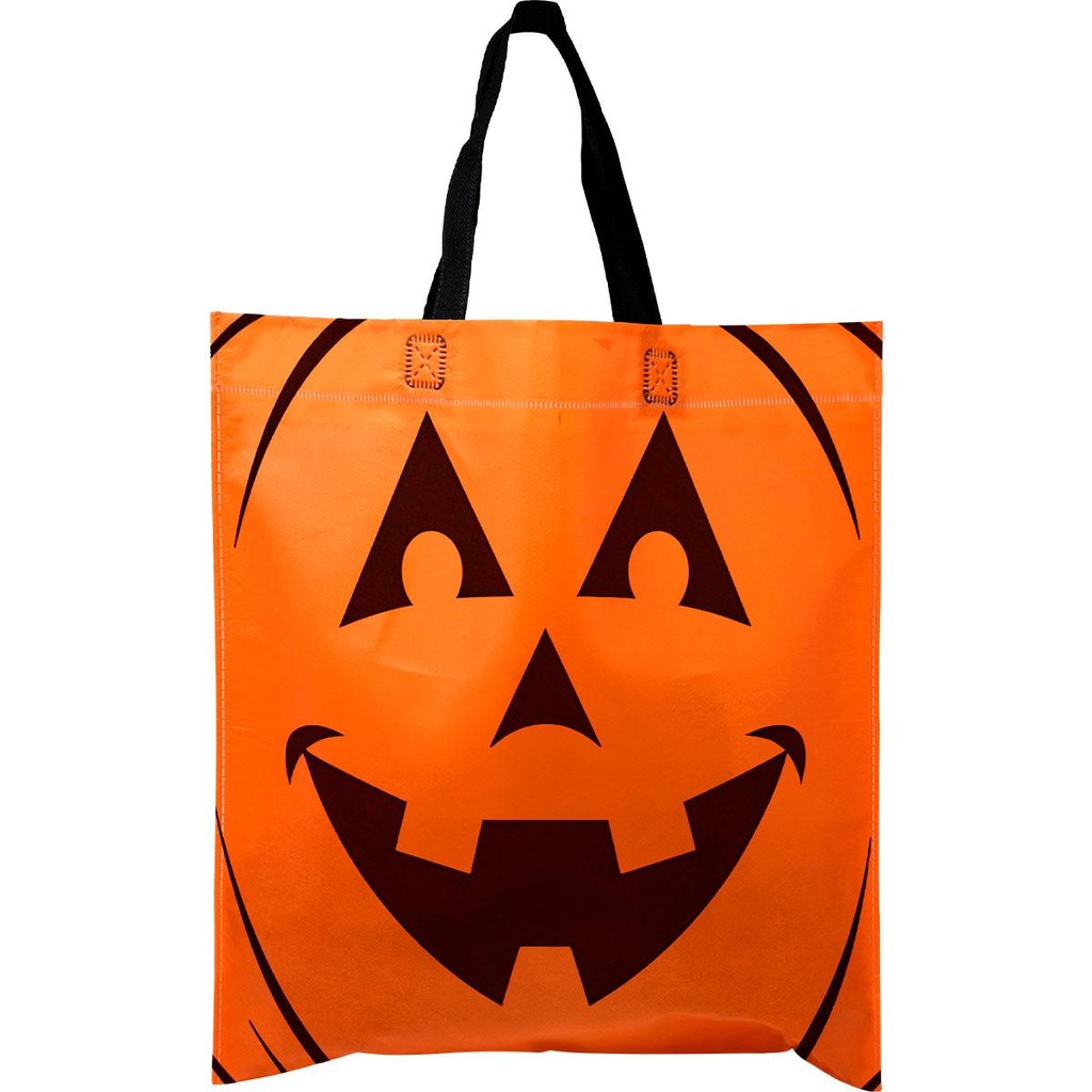 Sacola Abobora de Halloween Grande de Plastico Costurada com Alça de Tecido