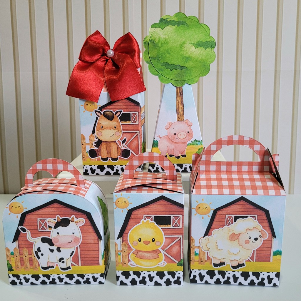 Kit Personalizados Fazendinha Vermelha Pegue Monte Caixinha Lembrancinha Festa 1 ano Menino