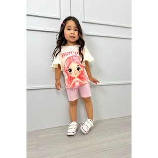Conjunto Infantil Off White/Rosa Sereia em Oferta na Shopee
