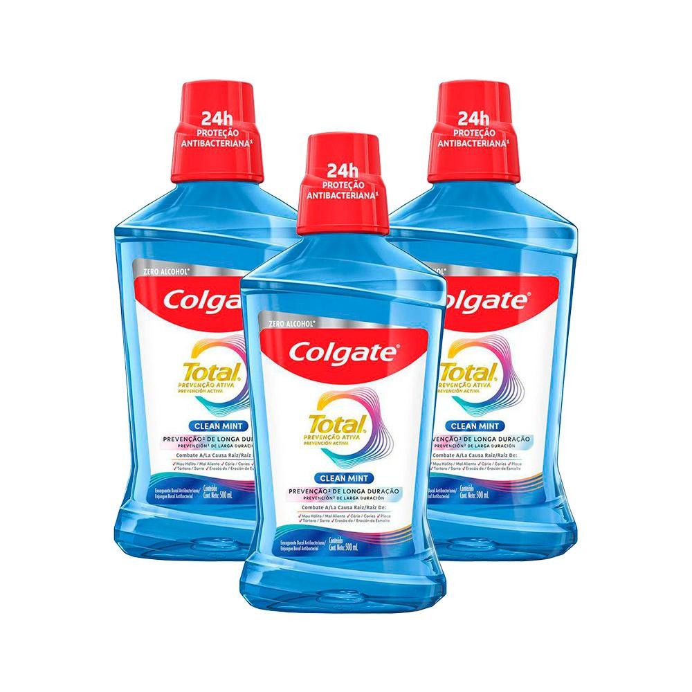 Kit 3 Enxaguante Bucal Colgate Total 12 Clean Mint 500ml - Health