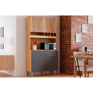 Kit de Cozinha Compacta Moscato 4 Portas e 1 Gaveta 197x101cm Amendoa/Chumbo - Ronipa em Oferta na Shopee