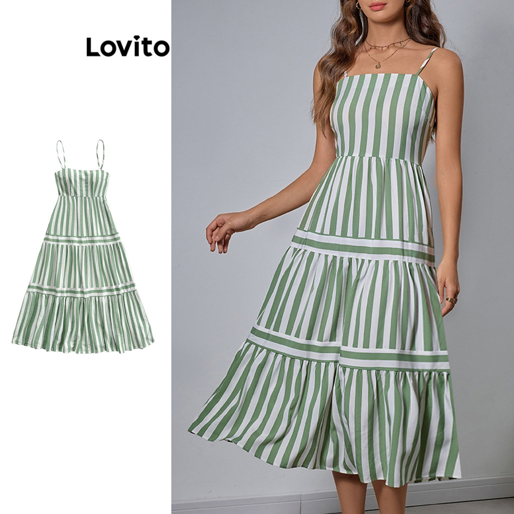 (KOL‘s pick) Lovito Vestido listrado elegante para mulhere em Oferta na Shopee