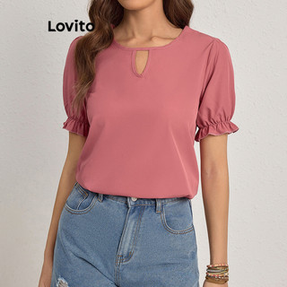 Lovito Blusa casual lisa com corte para mulheres LBL18089 em Oferta na Shopee