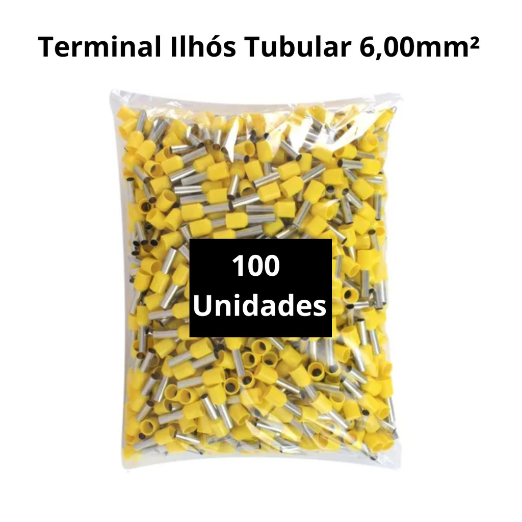 Terminal Elétrico 6mm Ilhós Tubular 100 Peças
