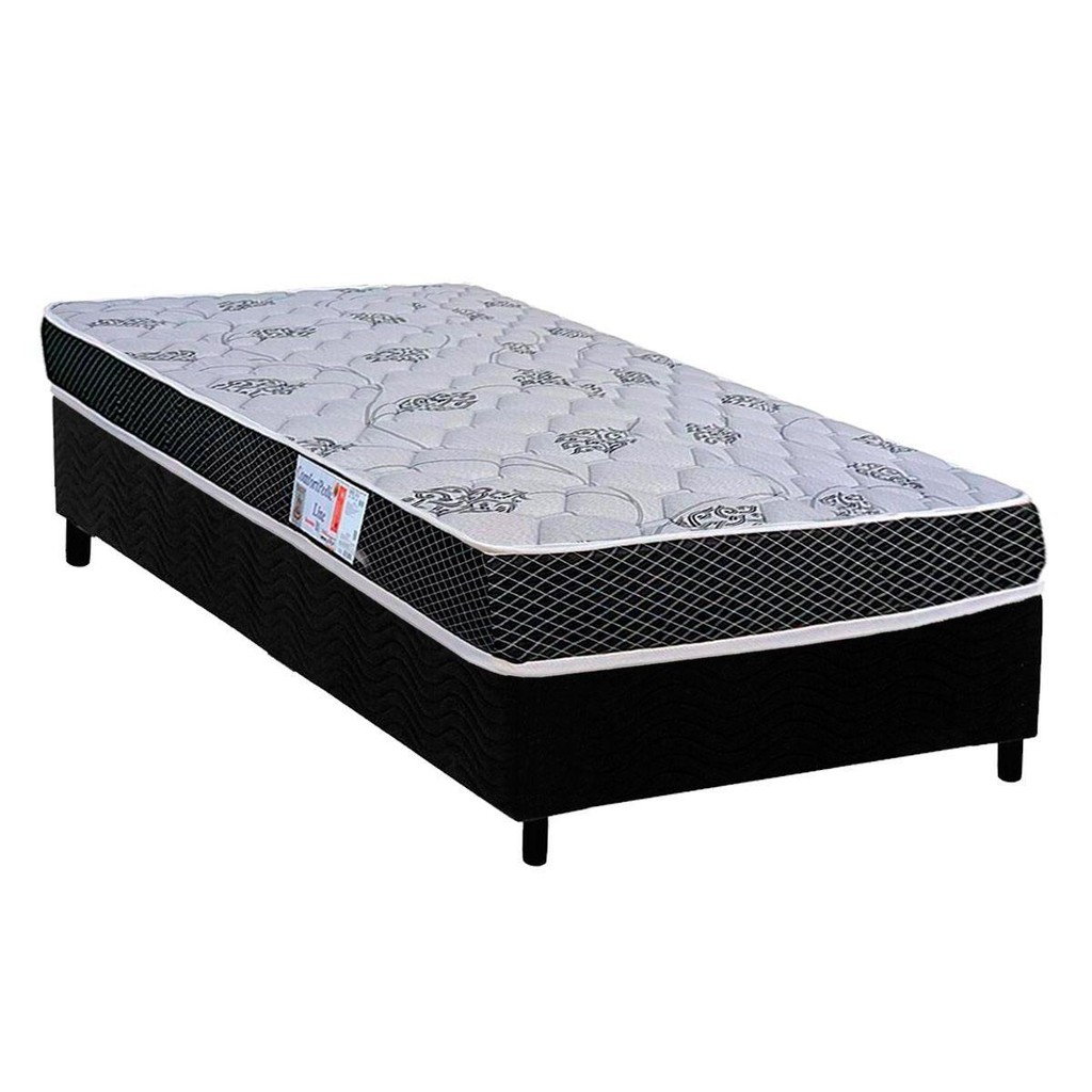 Conjunto Box Solteiro: Colchão Espuma Orthoflex D20 ComfortPedic + Base CRC Suede Black(78x188) - Home & Living