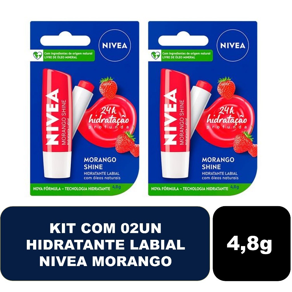 Kit com 02un Protetor Nivea Hidratante Labial Morango - 4,8g