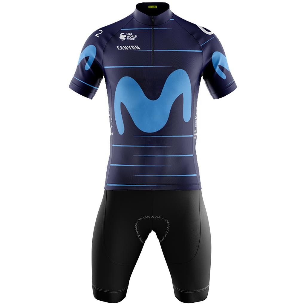 Conjunto Ciclismo Mountain Bike Bermuda e Camisa Masculina Movistar Com Bolsos