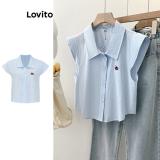 Lovito Blusa casual listrada com bordado de botões para mulheres L99ED677 em Oferta na Shopee
