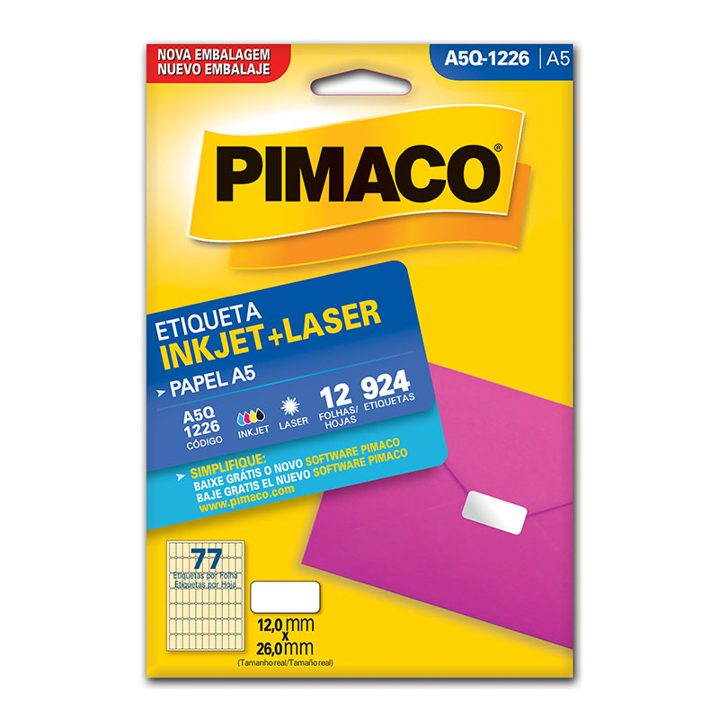Etiqueta inkjet/laser A5Q1226 com 12 folhas Pimaco - Stationery