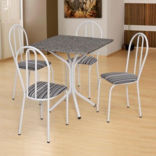 Conjunto de Mesa com 4 Cadeiras Thais Branco, Listrado Branco e Preto em Oferta na Shopee