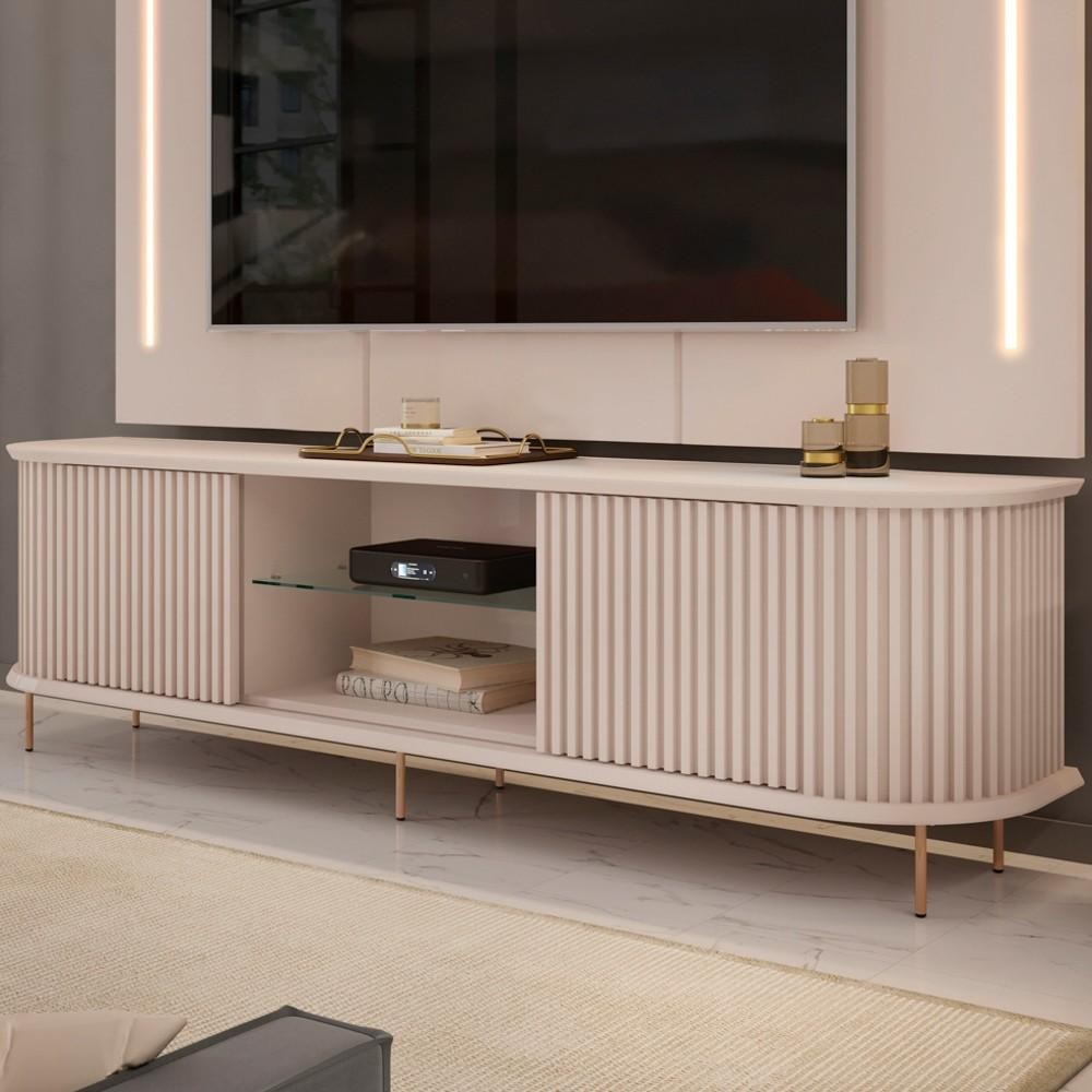 Rack Para Sala Bancada de TV 75 Pol 218cm Ripado World D04 Off White - Mpozenato em Oferta na Shopee