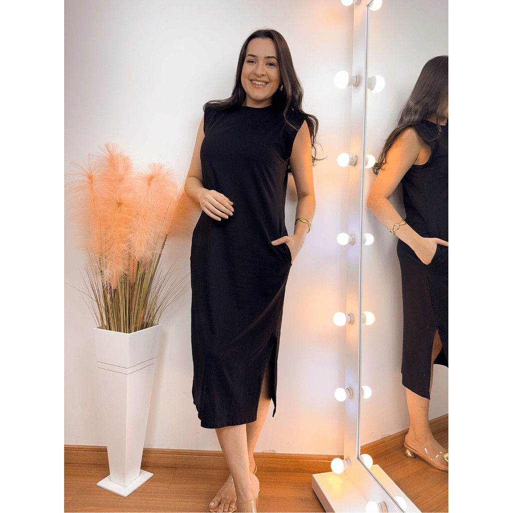 Vestido Midi Feminino Muscle Tee Malha Algodão Com Fenda Basico Soltinho Manga Curta Elagante em Oferta na Shopee