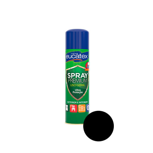 Tinta Spray Premium Multiuso Preto Fosco 400ml - EUCATEX - Home & Living