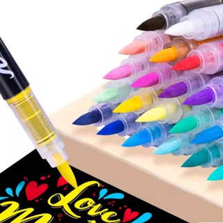 Kit 12 Canetas Brush Pen Ponta Pincel Flexível Acrílica Marcador Permanente Colorida Lette...