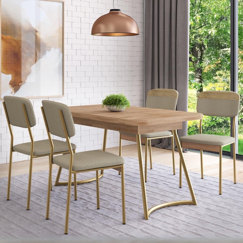 Conjunto Sala de Jantar 4 Cadeiras Marbella Carraro Carvalho Dourado em Oferta na Shopee