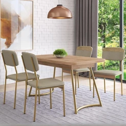 Conjunto Sala de Jantar 4 Cadeiras Marbella Carraro Carvalho Dourado