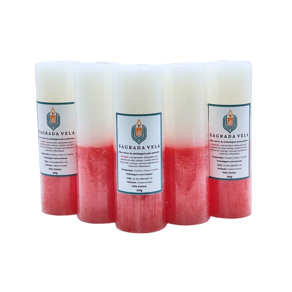 KIT 5 VELAS VOTIVA 7 DIAS 260G (BRANCA E VERMELHA)