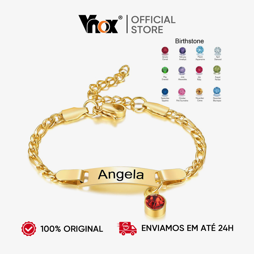 Vnox Pulseira Personalizada Gravavável Nome Bebê Com Pedra Do Nascimento em Oferta na Shopee