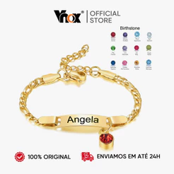 Vnox Pulseira Personalizada Gravavável Nome Bebê Com Pedra Do Nascimento