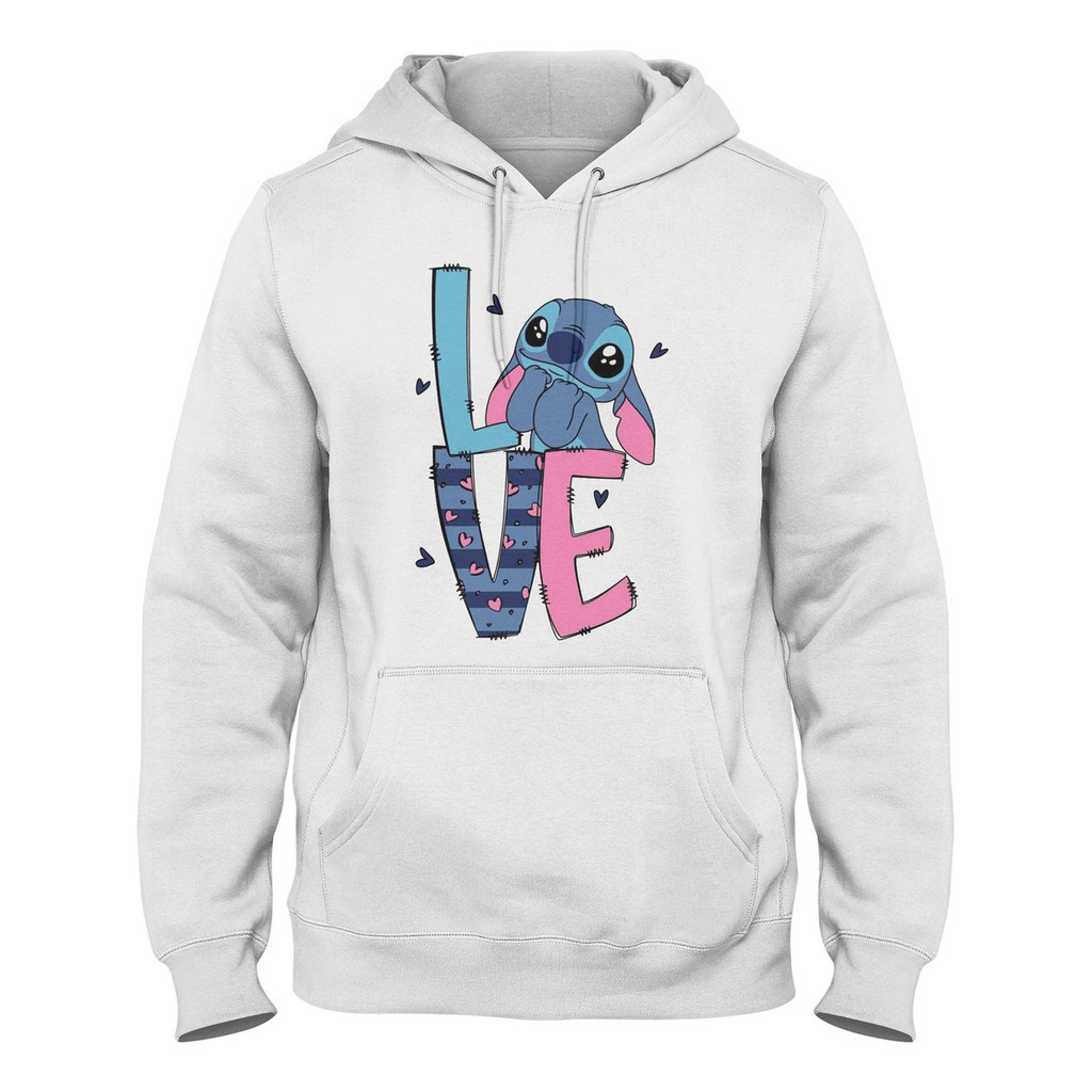 Blusa Moletom Lilo & Stitch Fofinho Branc0 Desenho Flanelado Lançamento Promoção Casual Unissex Feminino Masculino Blusa